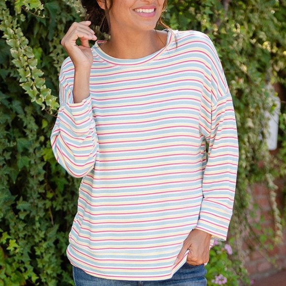 FRESH PRODUCE XS/S Striped Shoreline Callie Sweatshirt OVERSIZED pullover - Picture 1 of 4